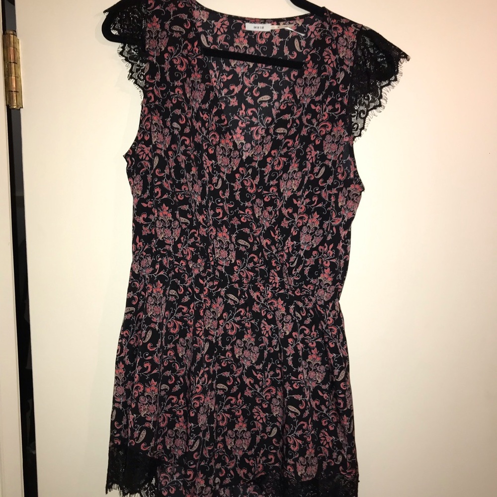 Pink paisley romper with lace detail